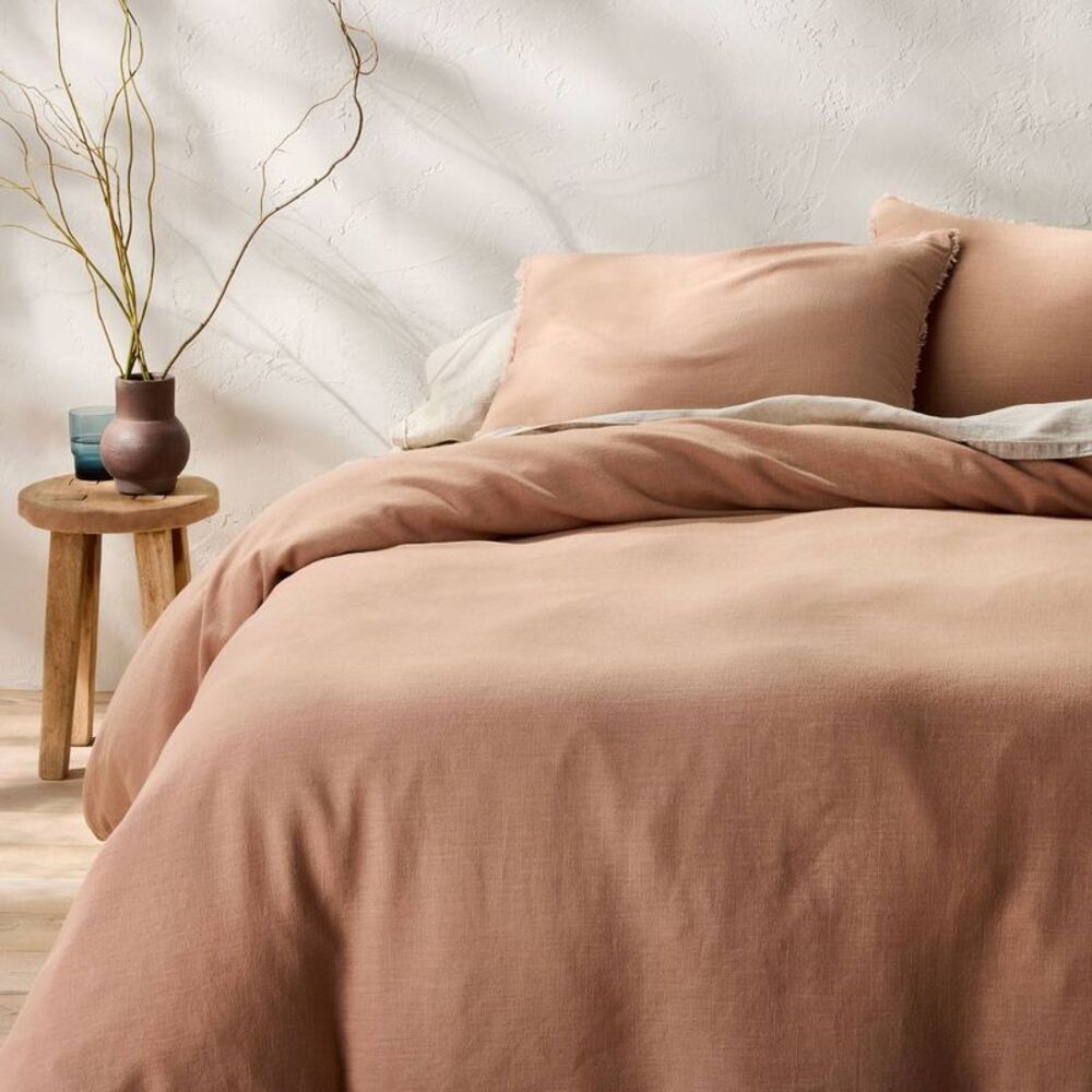 King Heavyweight Linen Blend Duvet Cover and Sham Set Light Adobe Clay -